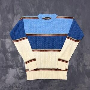 Vintage‎ Campus Striped Sweater Mens Medium Blue 1970s Studio One